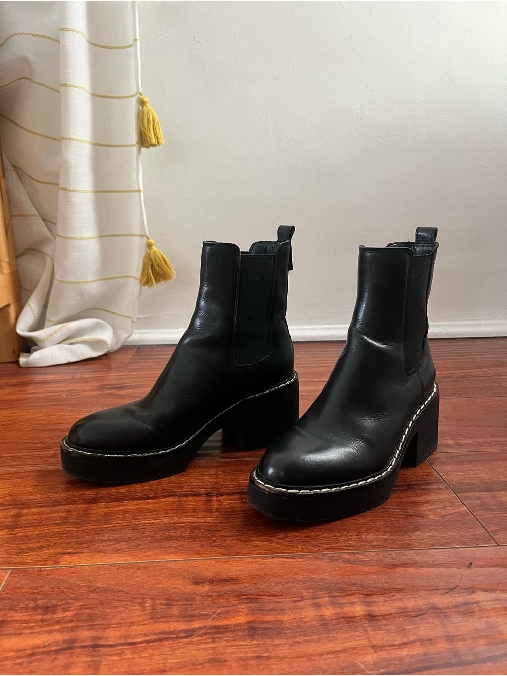 Sam Edelman Black Leather Platform Chelsea Booties